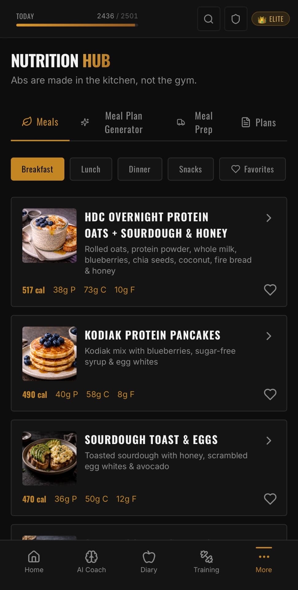 Hot Dad Club nutrition and community screen